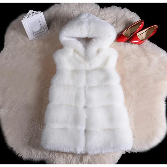 Зимний теплый жилет из искусственного лисьего меха тонкое пальто без рукавов с v