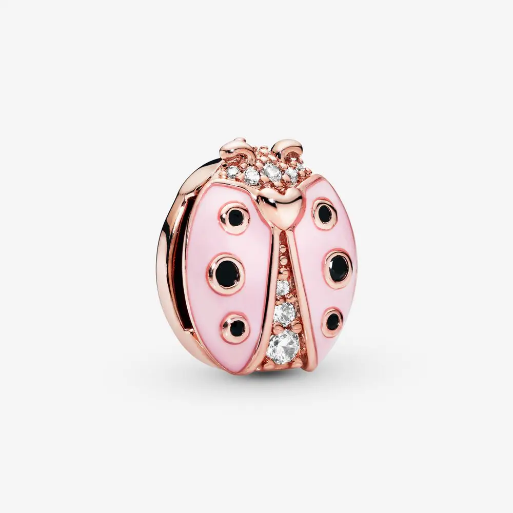 

Fashion 925 Sterling Silver Beads Pink Ladybug Retaining Clip Fit Original Pandora Bracelets Gentle Women DIY Jewelry Gift