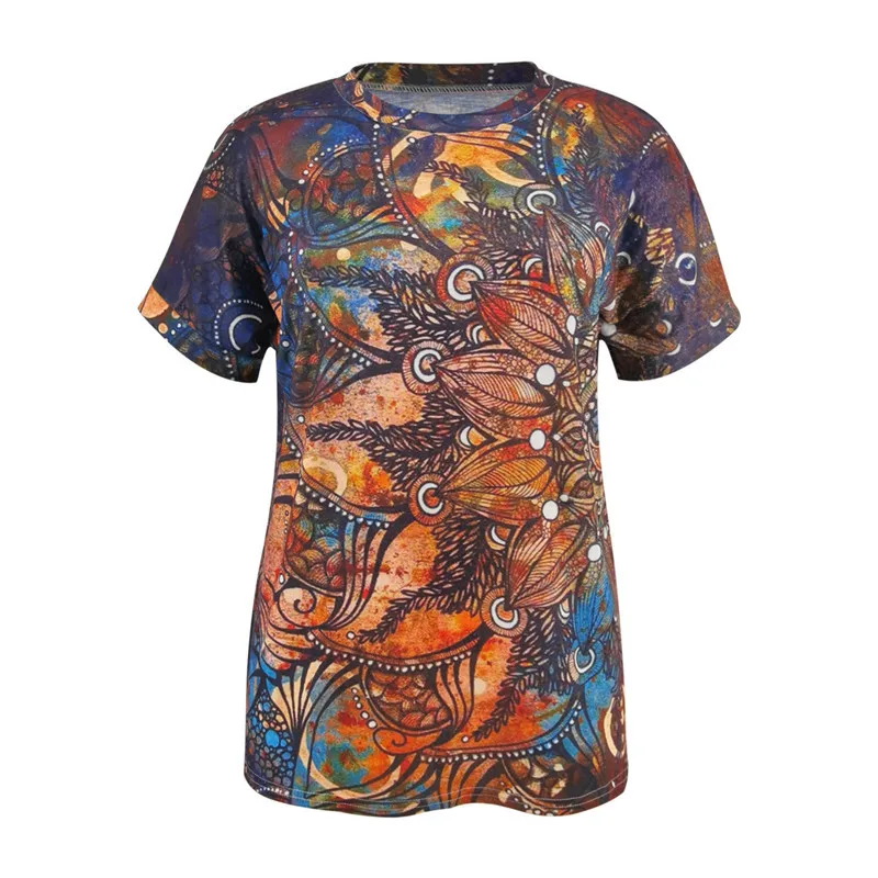 

New 2021 Summer Vintage Flower Print Women's T-shirt Casual Short Sleeve Fashion Female Tee Top Loose Streetwear S-3XL Plus Size