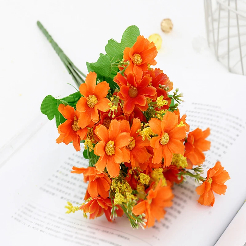 1 пучок моделирования искусственная ромашка поддельные цветы зеленый лист дома