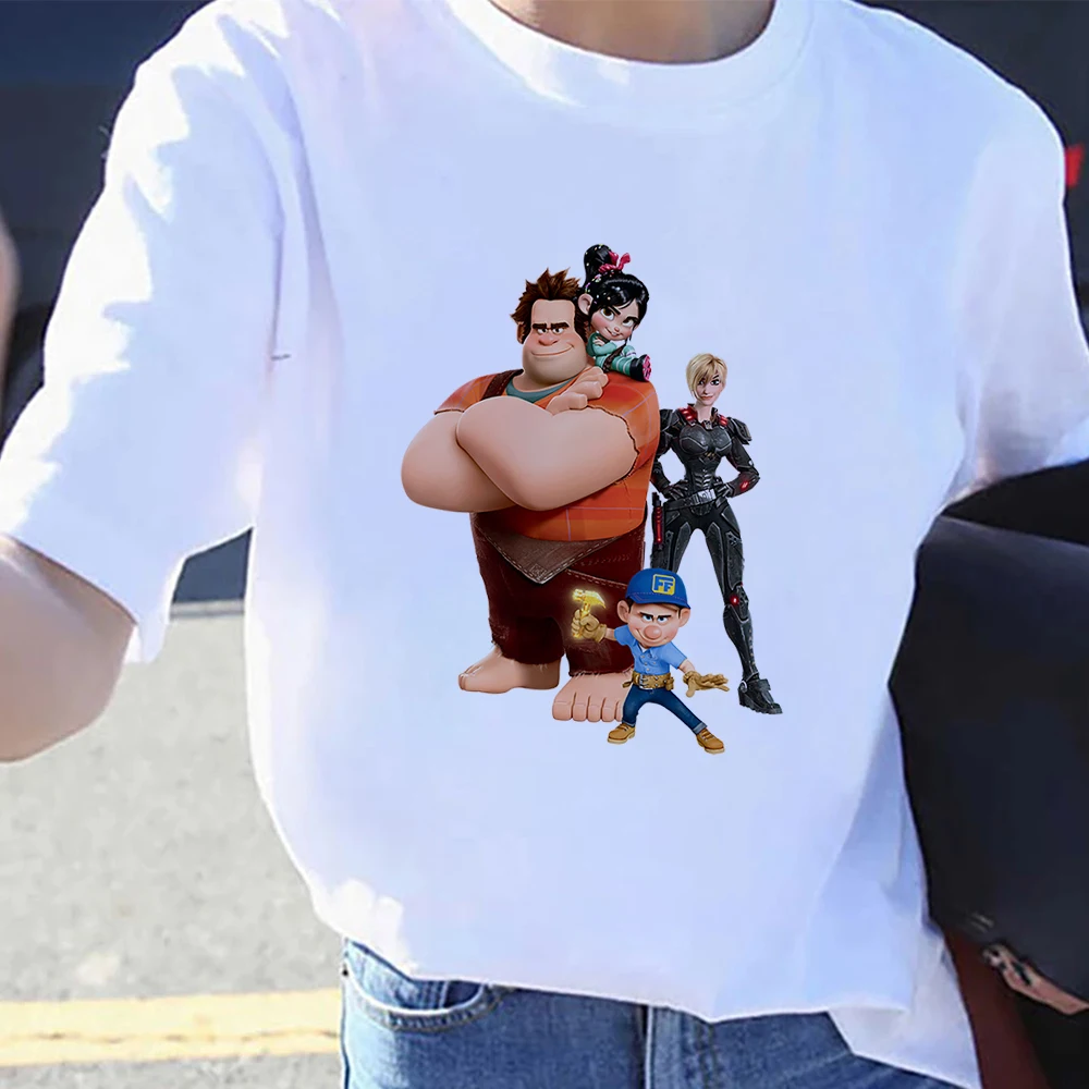 

Disney Cratoon T-shirts Female Wreck-It Ralph Best Frinend Forever Print Autumn Clothes Basic Creative Crewneck Tops Tee Shirt