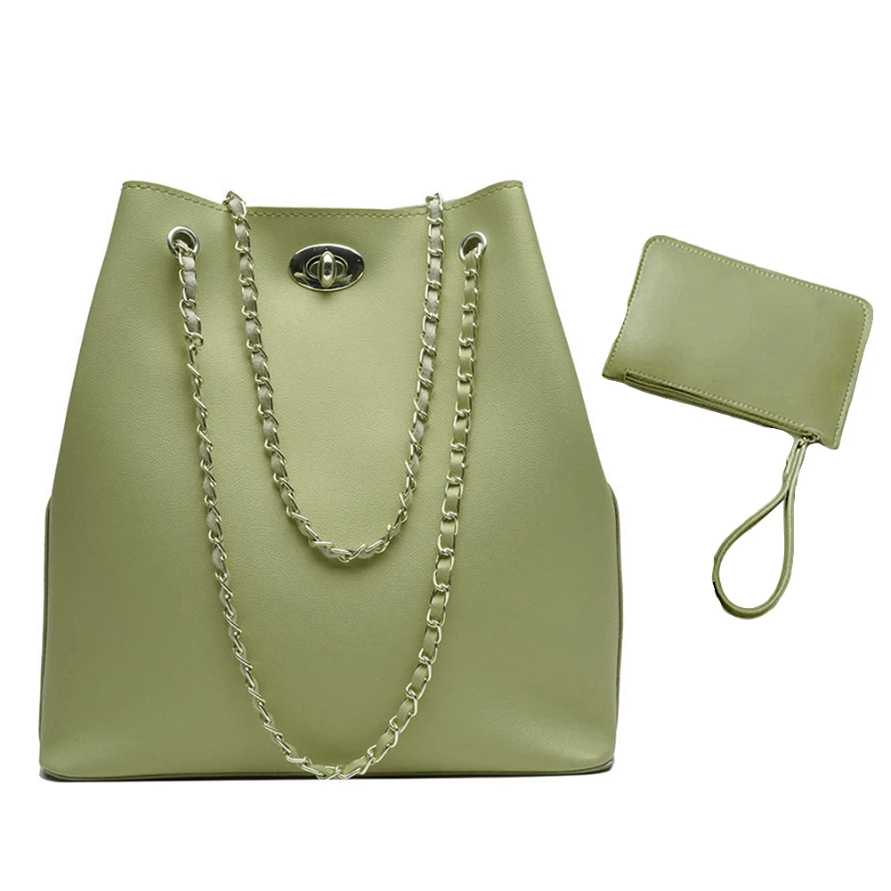 2 шт. Модные Женские однотонные искусственная кожа цепи ведро сумка на плечо