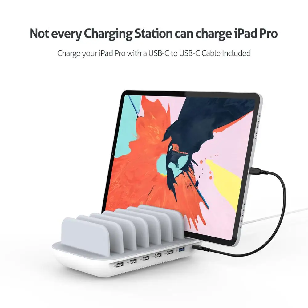 SooPii 60 Вт 7-портовая usb зарядная станция для нескольких устройств, быстрая зарядка с QC 3,0 и поставка питания 3,0 7 кабелей в комплекте