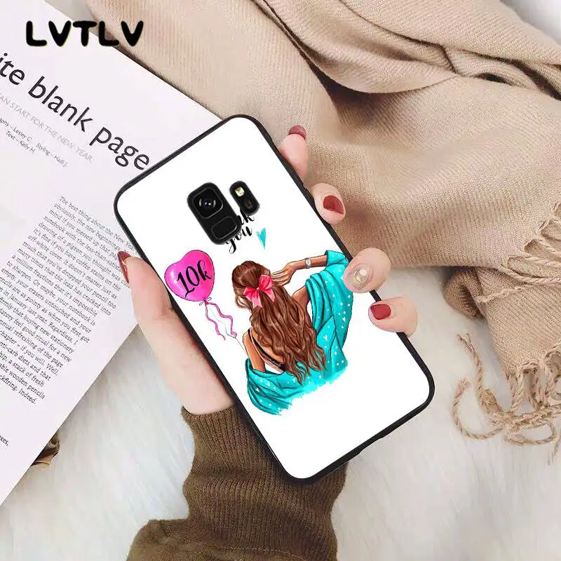 LVTLV Рождество принцесса девушка кофе черный чехол для телефона Samsung S9 plus S5 S6 edge S7 S8