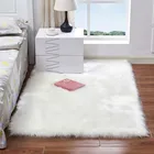 Прямоугольная мягкая подушка из искусственного меха овчины, коврики для спальни, мохнатый шелковистый прикроватный плюшевый ковер, белый