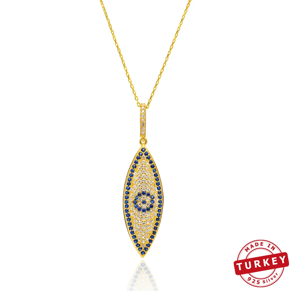 

Almond Shape Evil Eye Pendant 925 Silver Gold Plated Evil Eye Pendant Handmade in Turkey