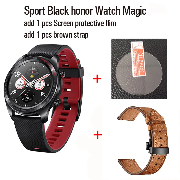 Huawei Honor Watch Волшебные Смарт-часы спортивные часы для сна для езды на велосипеде плавание горный gps 1," AMOLED цветной экран 390*390 часы - Цвет: Black n Film n Brown