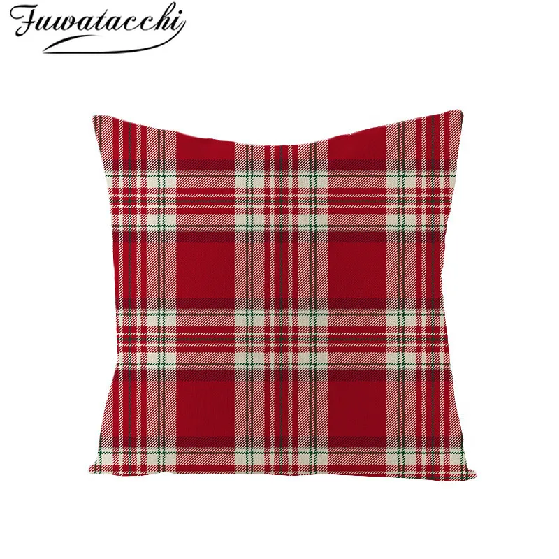 Рождественский подарок Fuwatacchi наволочка льняная в красную клетку с