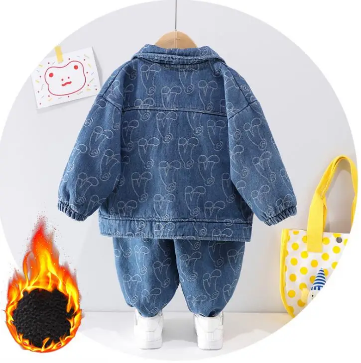 Модные зимние детские спортивные костюмы ковбойские из двух предметов джинсовый