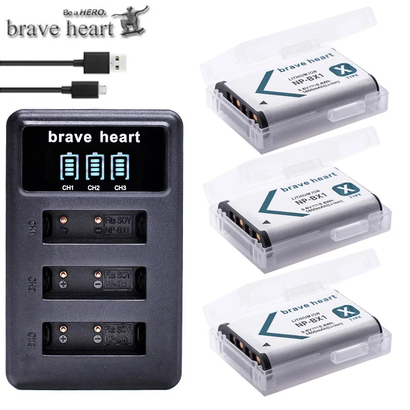 Горячая 3x NPBX1 акумуляторная батарея NP-BX1 np bx1 батарея+ зарядное устройство для sony комплектующие фотоаппарата sony DSC RX1 RX100 AS100V M3 M2 HX300 HX400 HX50 HX60 GWP88 AS15 WX350 - Цвет: charger and 3battery