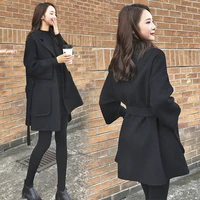 new large size korean style loose fashion woolen coat womens mid length waist tight woolen coat 2021 autumn and winter women