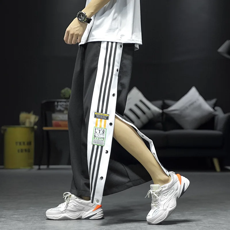 

2021 Autumn New Men's Casual Pants Striped Trousers Loose-breasted Streetwear Hip Hop Sweatpants Loose Large Size Men Clothing