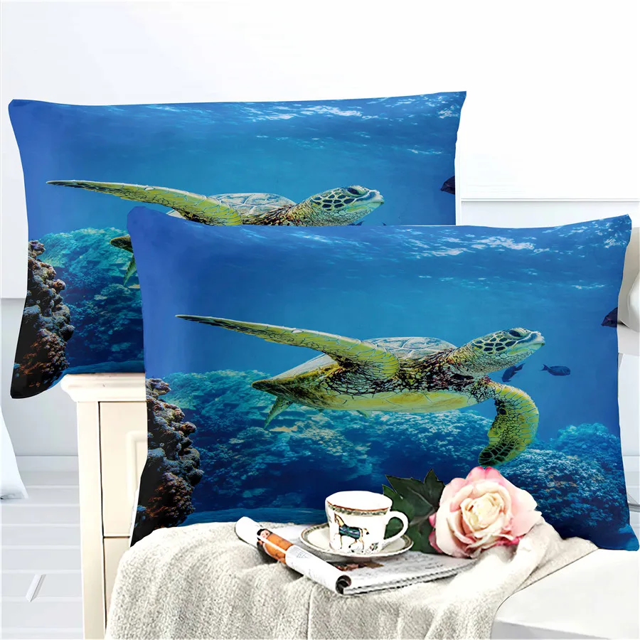 HELENGILI 3D Bedding set Sea turtle Print Duvet cover lifelike bedclothes with pillowcase bed home Textiles #2-06 | Дом и сад