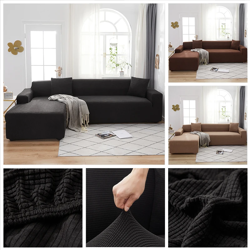 

XaXa Living Room Sofa Covers Jacquard Washable Thick Solid Color Stretch Sofa Slipcover L-Shaped Couch Cover 1/2/3/4 Seat