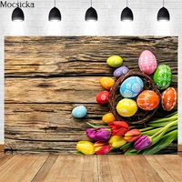mocsicka easter party photography background eggs tulips retro wooden board decoration props baby shower photo backdrop banner