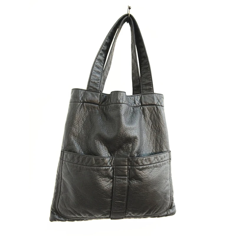 

2021 New Casual Black Women Hobo Bags High Quality Soft Leather Handbags Light Totes Shopper Foldable Female Sling Shoulder Bags