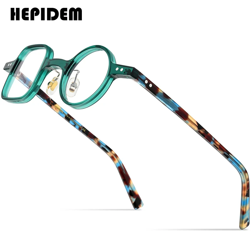 

HEPIDEM Acetate Glasses Frame Men 2021 Retro Vintage Left Square Right Round Eyeglasses Myopia Optical Spectacles Eyewear 9155