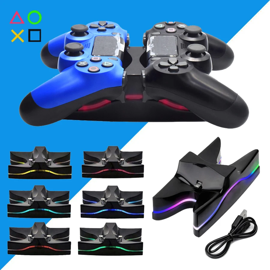 Двойной контроллер PS4 светодиодное быстрое зарядное устройство 2 джойстика