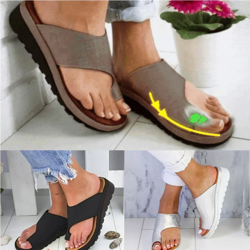 

Women Shoes PU Leather Comfy Platform Flat Sole Ladies Casual Soft Big Toe Foot Correction Sandal Orthopedic Bunion Corrector-C