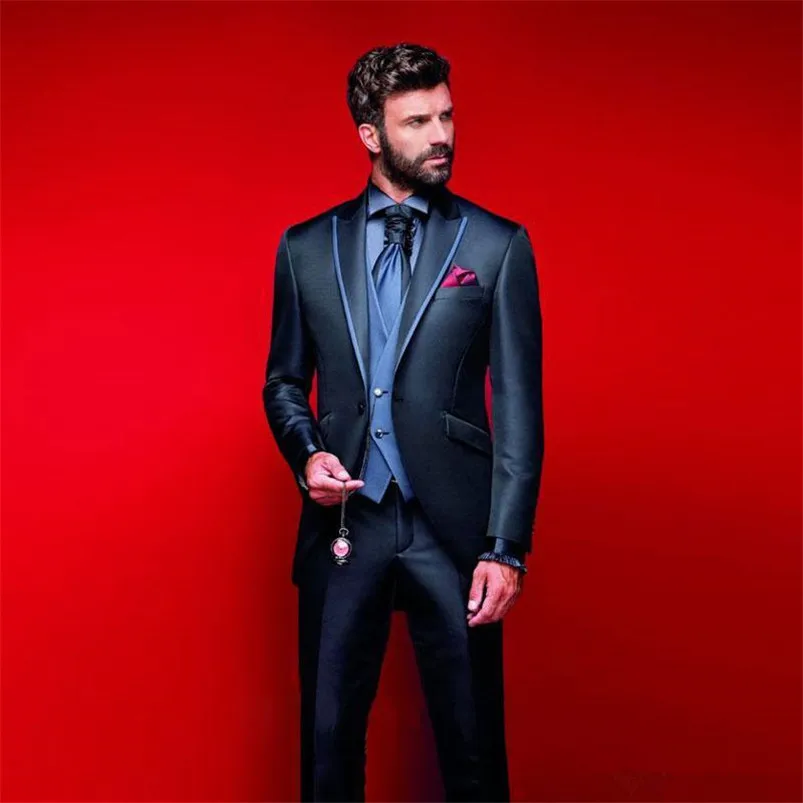 

Handsome Groomsmen Peak Lapel Groom Tuxedos Wedding Dress Men Suits Blazer Prom Dinner (Jacket+Pants+Tie+Vest) A618