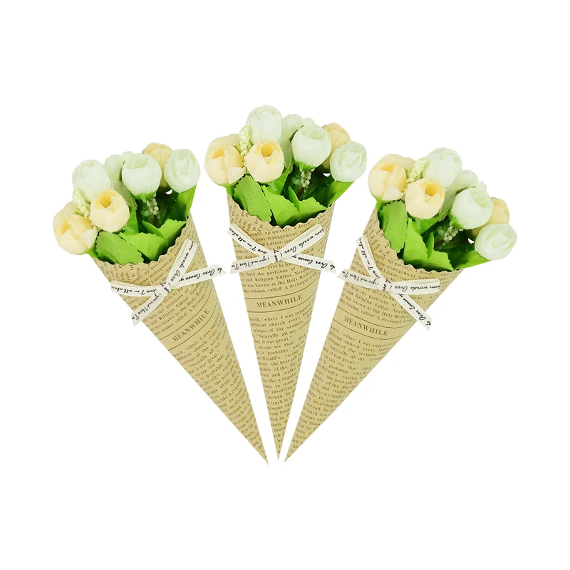 

1-3pcs Mini Flowers Paper Cone Gift Cake Boxes Wrapping Fake Flowers Packaging Supplies Wedding Decoration Florist Fiesta Decor