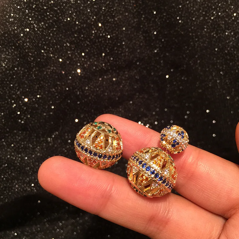 

S925 Silver Needle Double-sided Hollow Ball Earrings Luxury Color Micro-inlaid Zircon Bohemian Creative Earrings