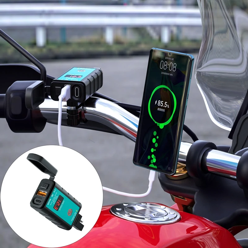 

12-24V Motorcycle Type-C USB Charger SAE to USB Type-C with LED Voltmeter Switch