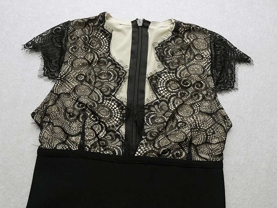 

2021 New Top Level For Women Fashion Sexy V-Neck Lace Tights Bandage Jumpsuit Celebrity Designer Corset