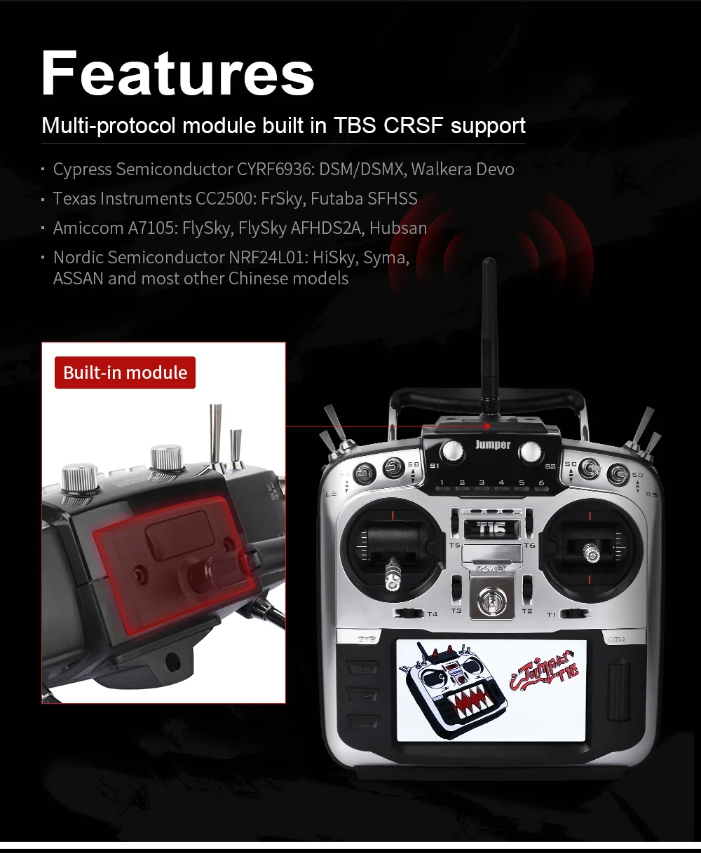 Jumper T16 Pro/T16 Plus Hall Gimbal с открытым исходным кодом многосетольный радиопередатчик JP4-in-1 радиочастотным модулем 2,4G 16CH 4," lcd