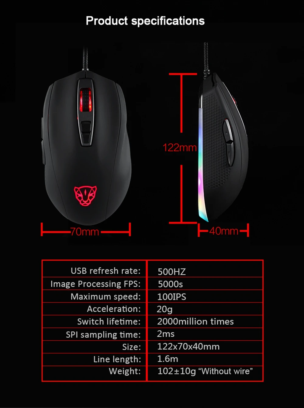 Motospeed V60 Проводная игровая мышь USB 7 кнопок 5000 DPI светодиодсветодиодный оптическая