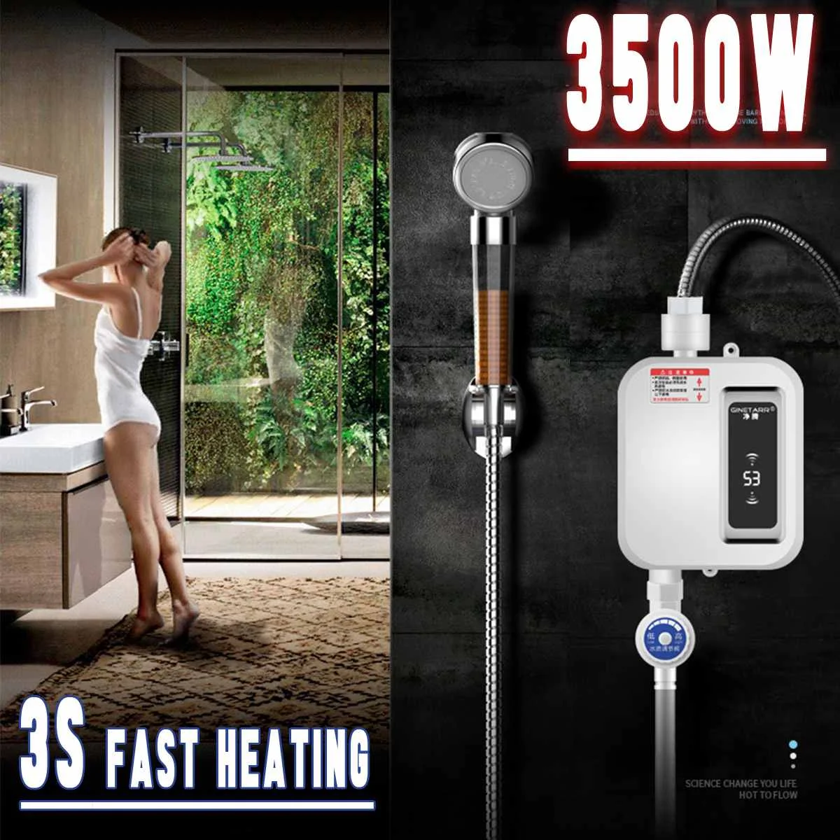 

3500W Stainless Steel Electric Water Heater Sets Kit Mini Instant Tankless LCD Home Water Heater Temperature Control Heater Sets