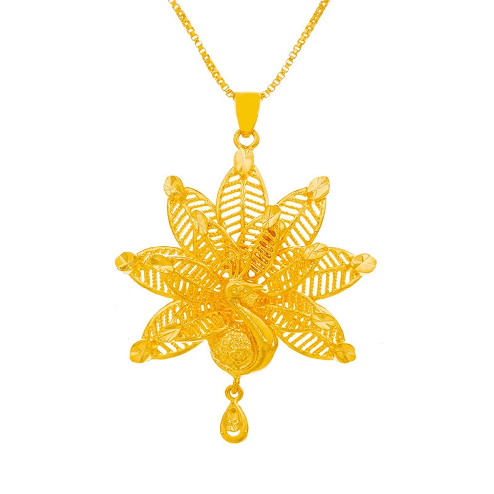 Открывающаяся дизайнерская подвеска в виде павлина цепочка желтого золота