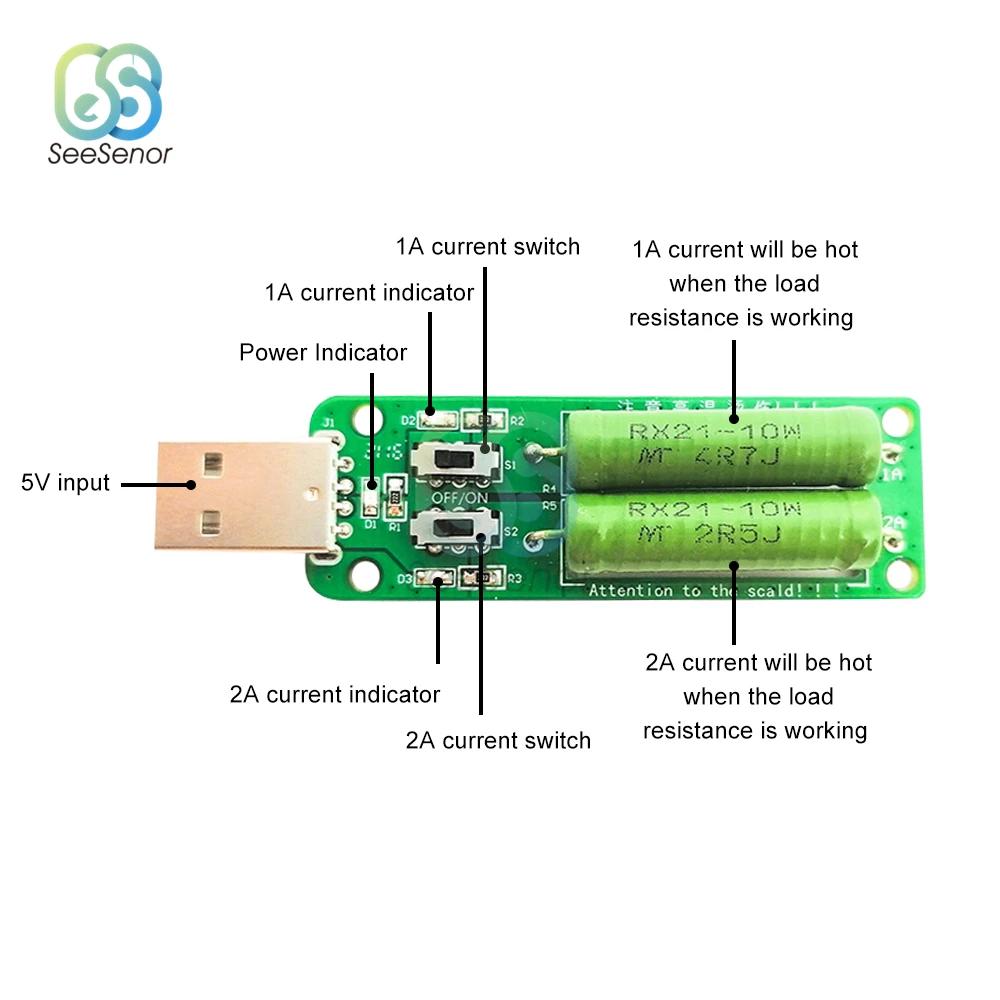 USB резистор Электронная нагрузка постоянного тока с переключателем регулируемый