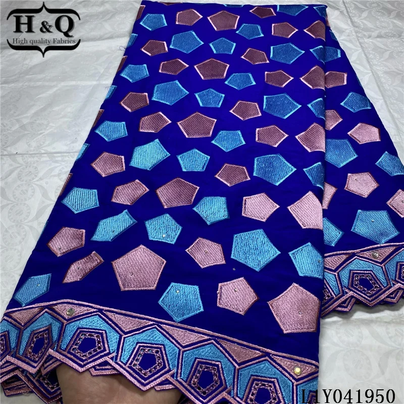 

H&Q embroidery nigerian voile lace fabric with rhinestones and stones latest 100% cotton swiss dry laces foa sewing party dress