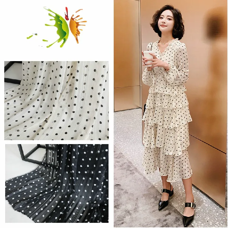 Прозрачное шифоновое платье в горошек с вертикальными полосками на весну и лето |