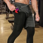 Мужские трико для бега и фитнеса, 2 в 1, двухслойные эластичные трико для бега, одежда для тренировок, Компрессионные спортивные шорты для мужчин