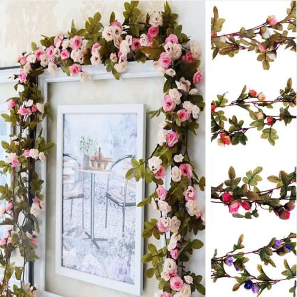 

2.2m 42heads Fake Silk Roses Ivy Vine Artificial Flowers With Green Leaves For Home Wedding Decoration Hanging Garland Decor
