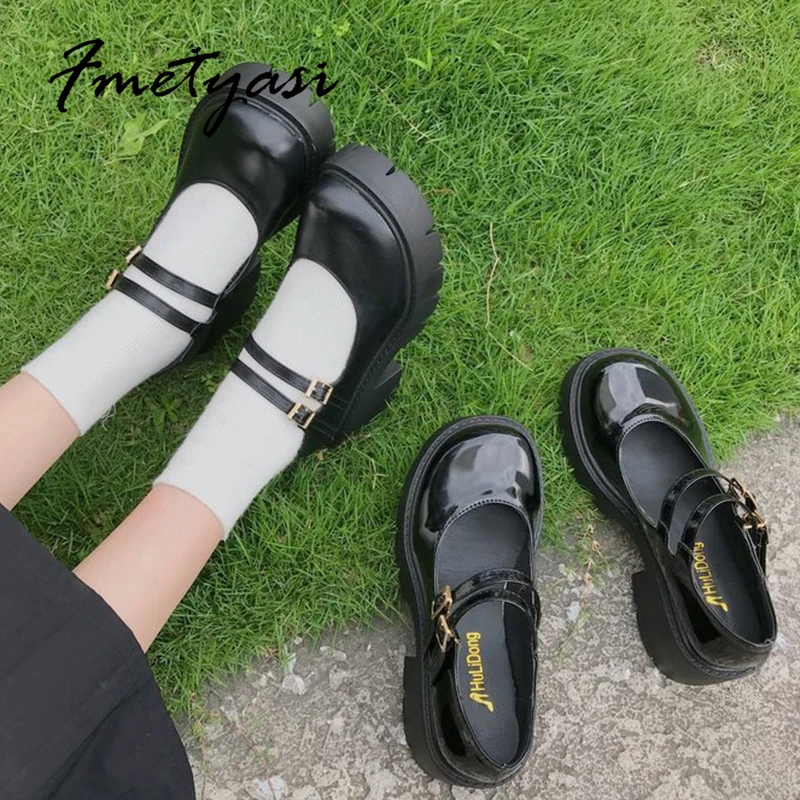 Mary Janes Lolita Women Shoes Fashion Patent Leather Platform JK Uniform Heels Comfortable College Style Girl Student Pumps
