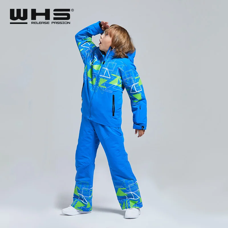 WHS НОВЫЕ Мальчики лыжный костюм ребенок снег куртка и брюки водонепроницаемый
