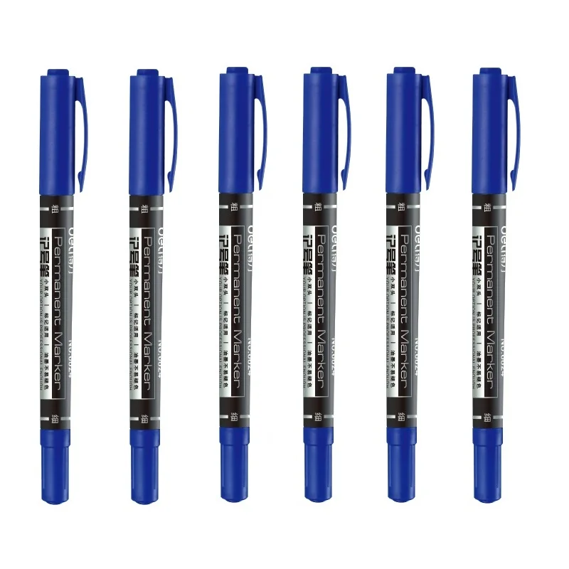 6pcs Blue 6 шт. двухсторонний Перманентный цветной маркер, тонкий жирный наконечник, черный, синий, красный, для CD, тканевая бумага, дерево, офис, школа, A6537 - Цвет: 6pcs Blue