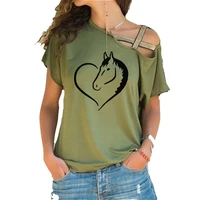 horse shape heart print yellow t shirt women short sleev loose tshirt 2020 summer women tee shirt tops