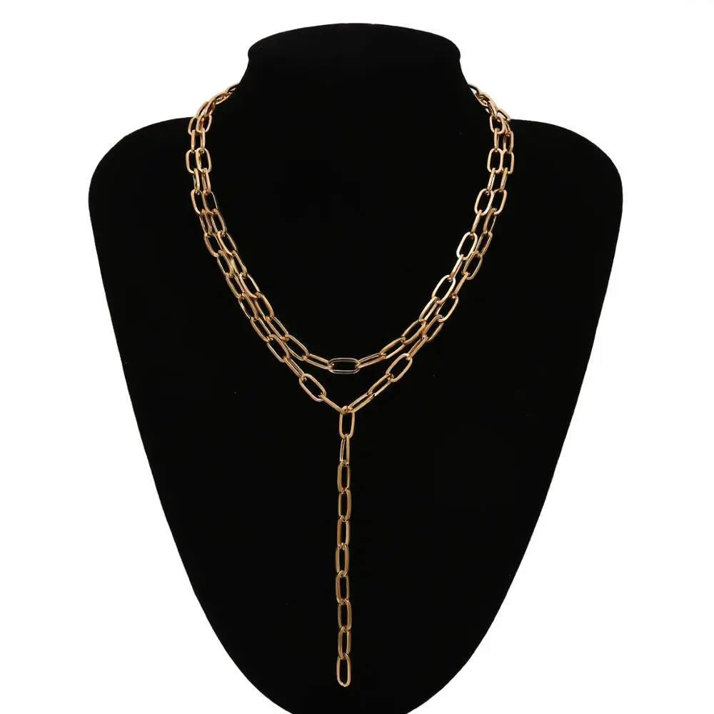 Ingemark Multi Layer Twist Lock Thick Choker Necklace Collares Steampunk Men Chunky Chain Long Tassel Necklace for Women Jewelry