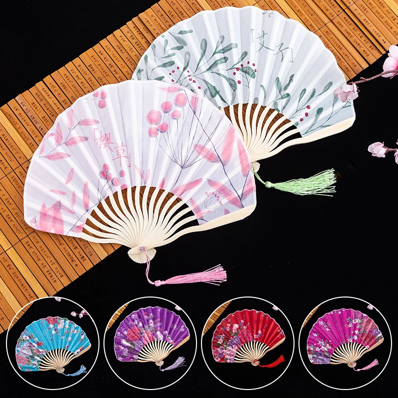 Летнее искусство складной веер с цветочным узором и кисточкой танцевальный