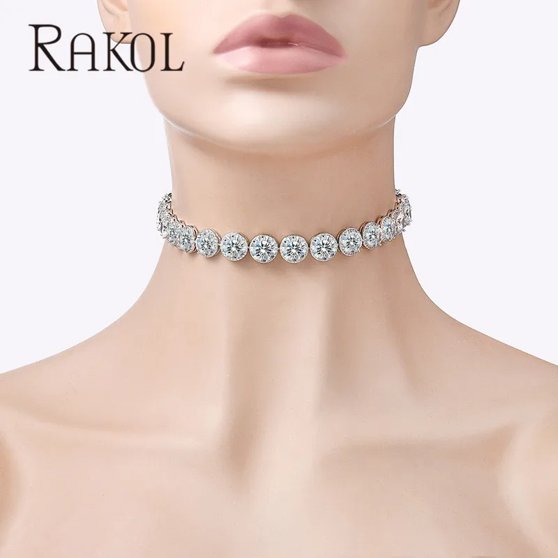 

Ожерелье-чокер RAKOL женское, роскошное регулируемое колье круглой формы с фианитами, элегантное вечернее Ювелирное Украшение для платья