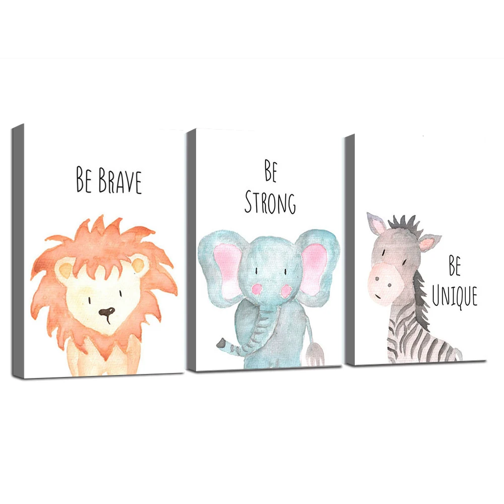 

Детский Настенный художественный холст с принтом лесных животных Лев Слон постер с зеброй Скандинавское детское украшение картина в рамке