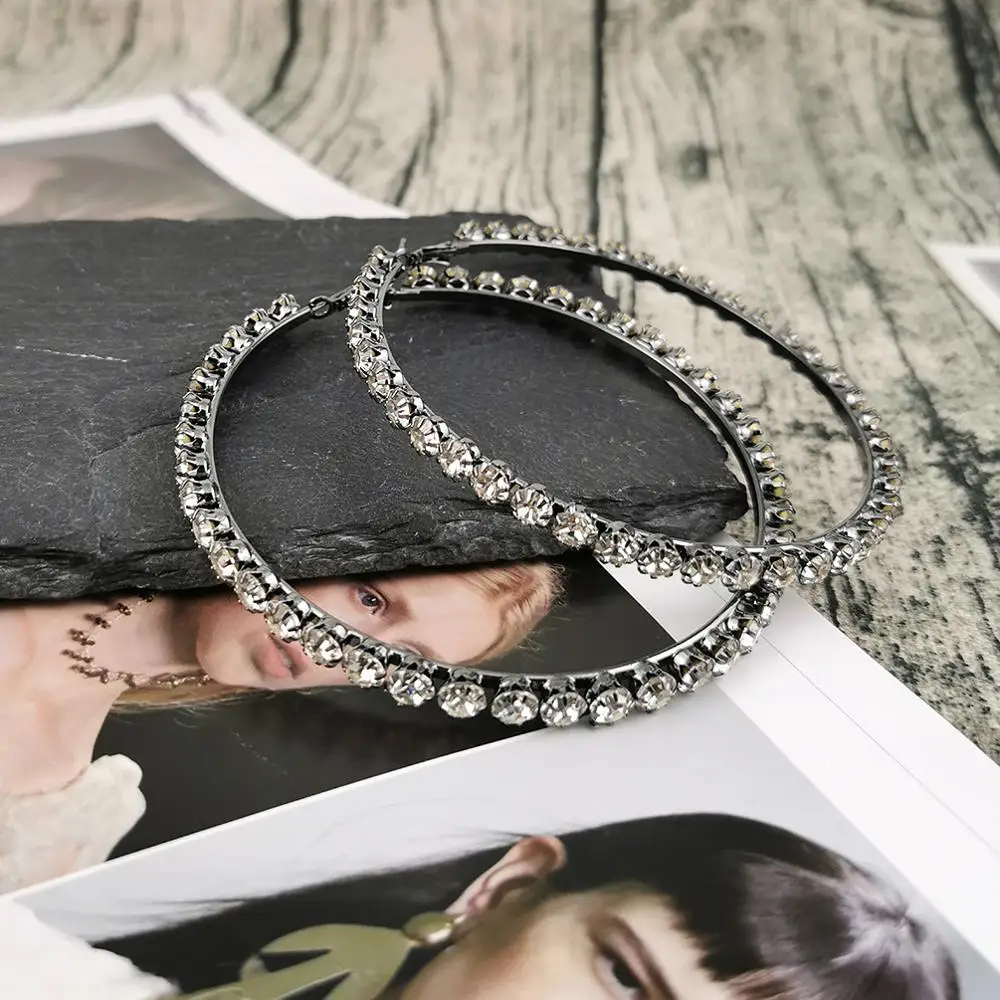 Роскошные свадебные серьги-кольца MANILAI диаметром 97 мм с большим кристаллом для