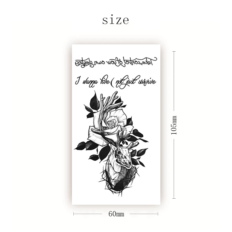 

Small Size Arm Chest Tattoo Elk Skull Rose Waterproof Temporary Tatto Sticker English Letters Body Art Full Fake Tatoo Women Men