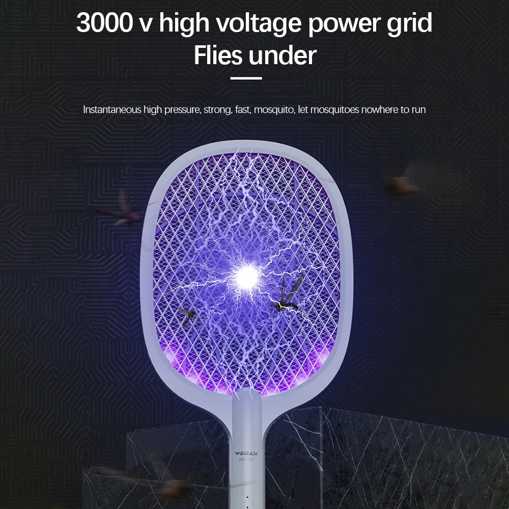 

White Insects Killer Electric Mosquito Fly Bug Zapper Racket Rechargeable Mosquito Swatter Kill Fly Bug For Home Outdoor