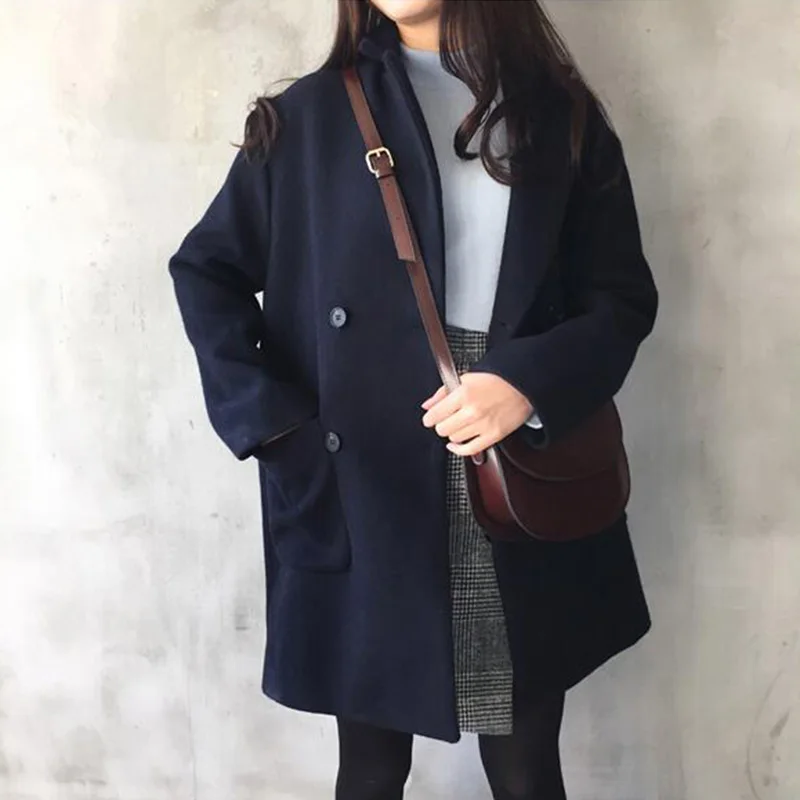 

2019 New autumn winter Woolen coat female Medium long Korean version loose large size retro wild woolen coat cc1361