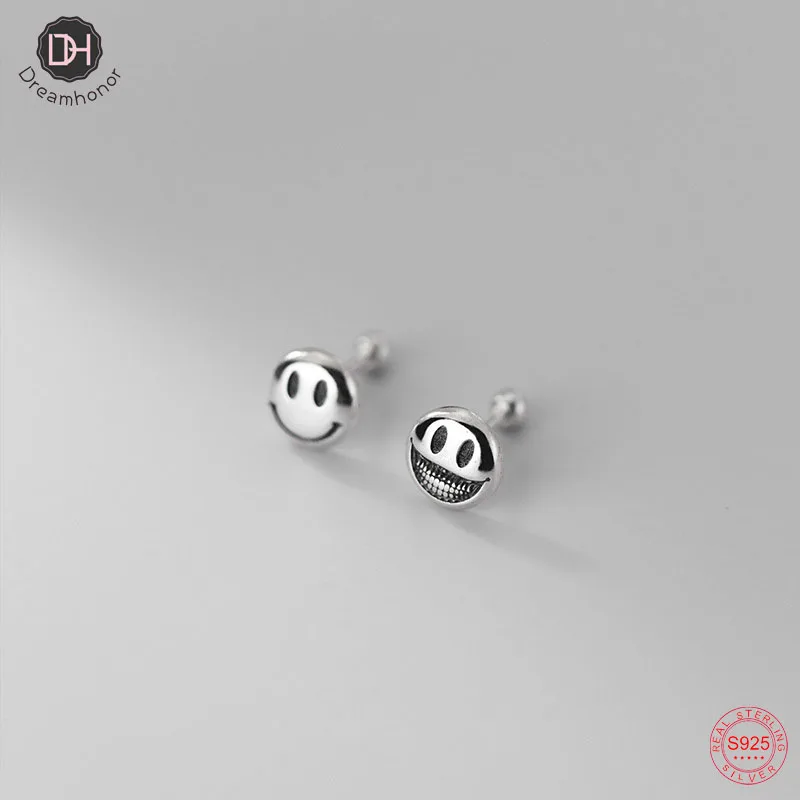 

Dreamhonor Vintage 925 Sterling Silver Asymmetric Smiley Grimace Threaded Beads Stud Earrings Jewelry For Women Jewelry SMT175